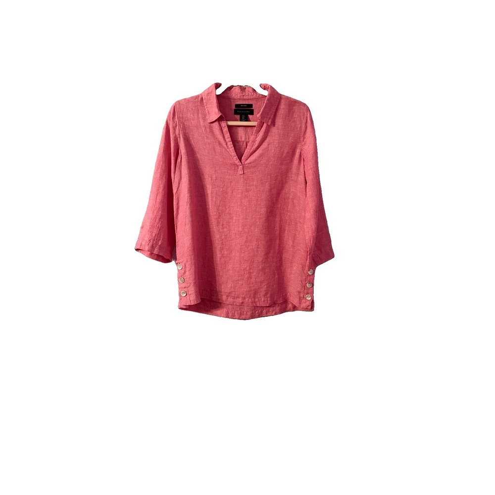 Tahari Linen Blouse Top Womens S Oversized Tunic Lagenlook Coastal Beach Resort